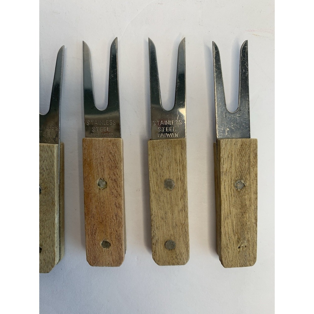 6 Vintage Wood Corn on the Cob Holders/Appetizer Forks Midcentury Modern/Retro - Picture 4 of 6